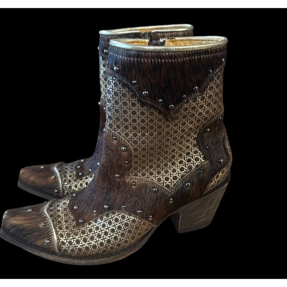 Old Gringo Studded Pony Hair Bootie Western Cowboy Boots Brown Women's 7B New - Picture 3 of 7
